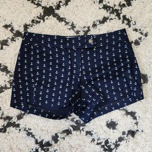 J. Crew 3" City Fit Chino Shorts Blue White Nautical Anchor Pattern with Pockets